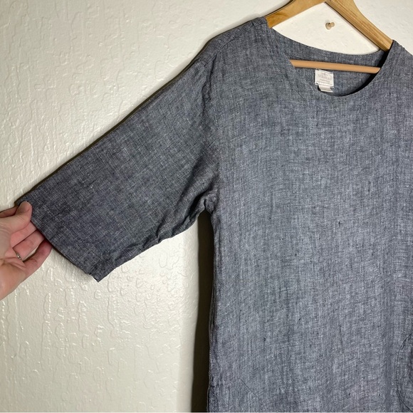 Vikolino 100% European Washed Linen Boho Tunic Dress Size S Lagenlook Charcoal - Picture 3 of 8